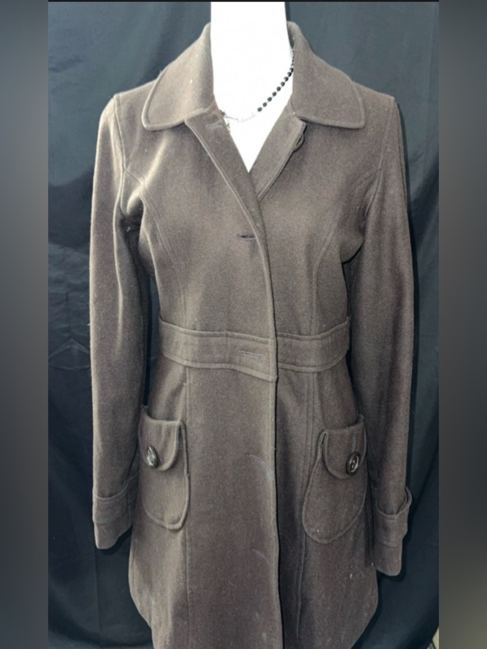 Tulle Dark Brown Wool-Blend Trench Coat